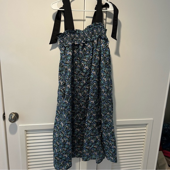 Women's Buru Black Ditsy Floral Print Sleeveless Tie Shoulder Midi Dress sz XS/S - Picture 5 of 8